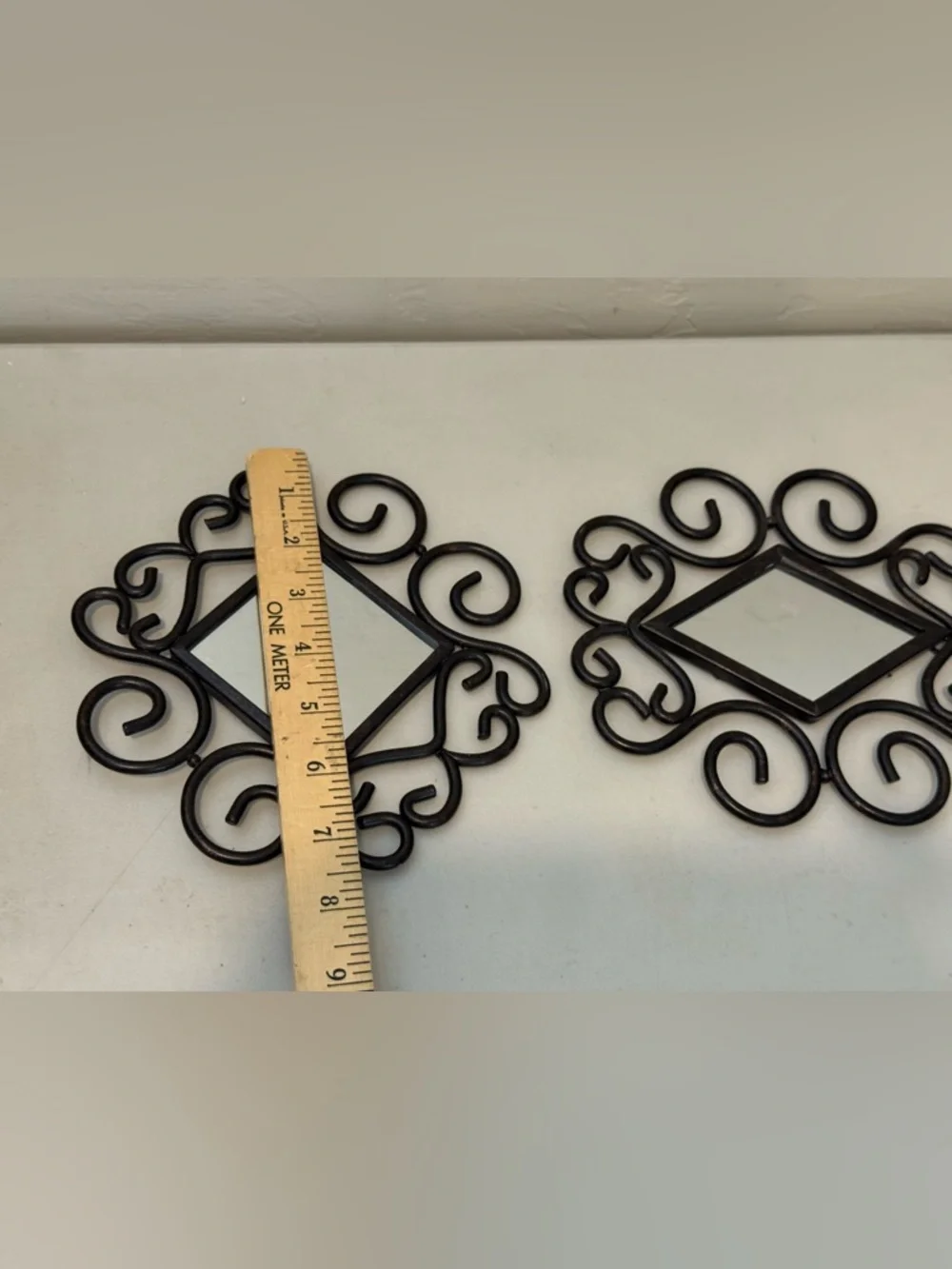 Ornate Pair Of Mirrors Duo black metal frame design Geometric‎ Entry Room Decor